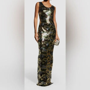 $1400Chiara Boni La Petite Robe Scoop Neck Sequin Gown Glam Cocktail Formal 10 M
